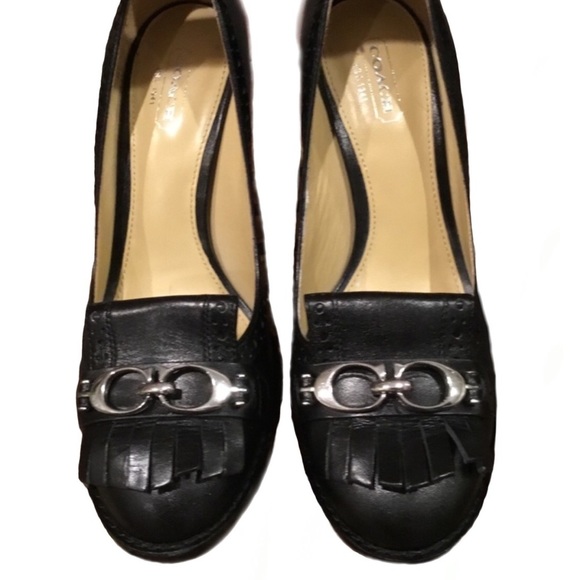 Coach Leather Loafer Platform Heels Signature Buckle Sz7